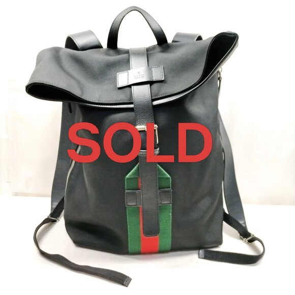 Gucci Handbags - Gucci BackPack Bag Sherry Line Black Canvas 850-032125